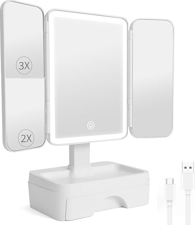 ESPEJO LED TOUCH GLAM™ – CON ORGANIZADOR INTEGRADO 👑