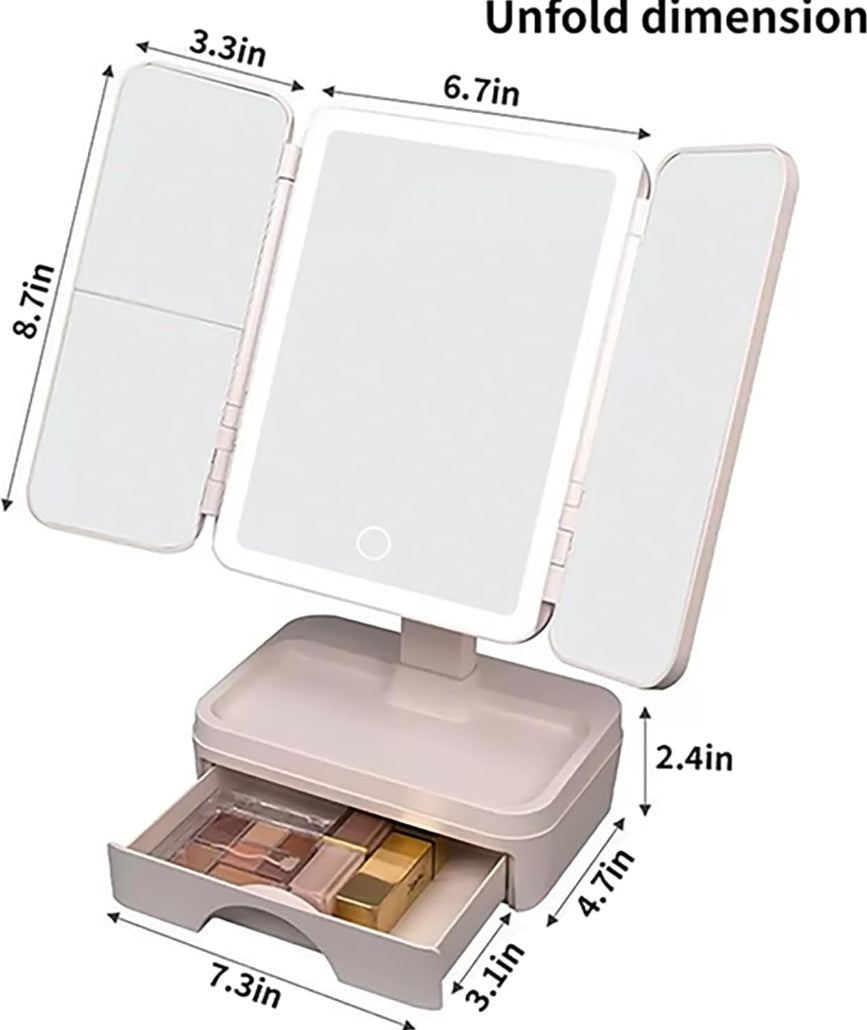 ESPEJO LED TOUCH GLAM™ – CON ORGANIZADOR INTEGRADO 👑