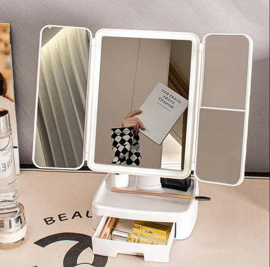 ESPEJO LED TOUCH GLAM™ – CON ORGANIZADOR INTEGRADO 👑