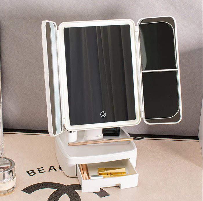 ESPEJO LED TOUCH GLAM™ – CON ORGANIZADOR INTEGRADO 👑