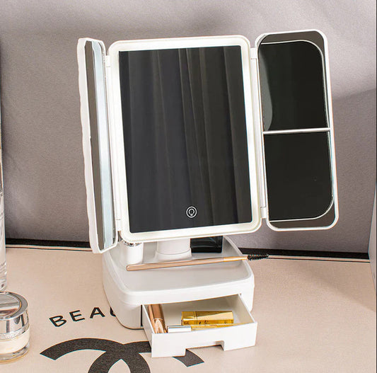 ESPEJO LED TOUCH GLAM™ – CON ORGANIZADOR INTEGRADO 👑